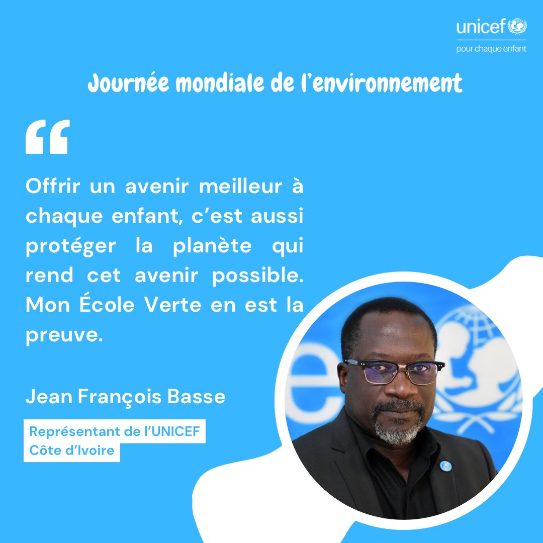 UNICEF_CIV's tweet photo. 🍀 Journée Mondiale de l’Environnement
A travers #MonEcoleVerte, l’UNICEF accompagne @Gouvciofficiel afin de laisser aux enfants le plus précieux des héritages : une planète préservée. 🌍

#PourChaqueEnfant #JourneeMondialeDeLEnvironnement #Environnement #WorldEnvironmentDay https://t.co/UPqiYFIUVt