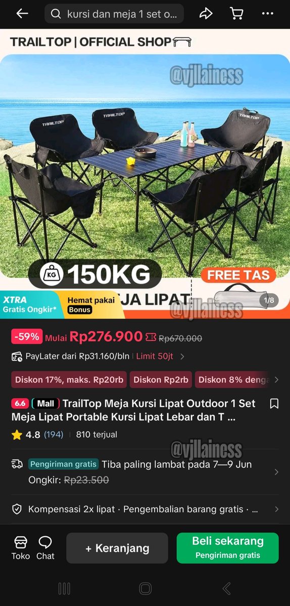 vjllainess's tweet photo. @TikTokShop_IDN Aku dan suamiku punya hobi yang sama min, yapss mendaki gunung, ini bagian wishlist payday bulan ini di TikTok Shop by Tokopedia, kursi lipat, pas di puncak bisa duduk melepas penat, wismilak semoga ternotice @TikTokShop_IDN 
#TikTokShopbyTokopedia sukses terus @TikTokShop_IDN https://t.co/64ntqlgAhJ