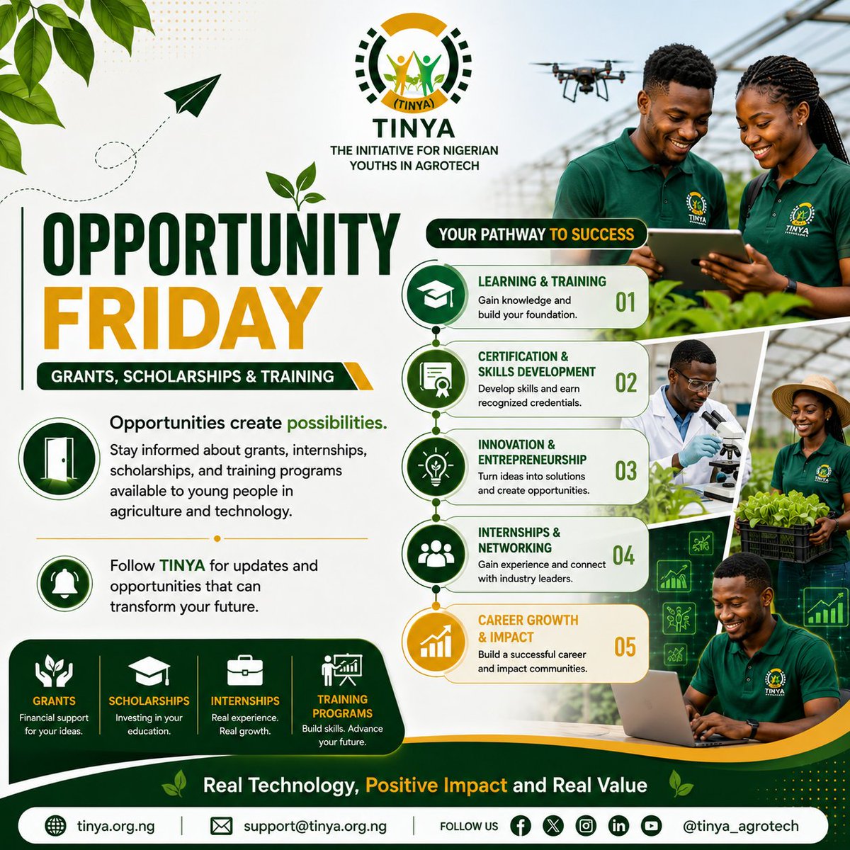 _tinya's tweet photo. 🚀 Opportunity creates possibility.

Stay informed about grants, scholarships, internships, and training opportunities in agriculture and technology.

Your next opportunity could transform your future.

#OpportunityFriday #TINYA #AgroTech https://t.co/kykr8OmQmv