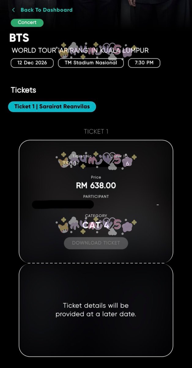 mumjws's tweet photo. กดบัตร BTS World Tour in KL
- รอบทั่วไป ได้โซน Cat4 1 ใบ กับ Cat5 1 ใบค่ะ
 #tkmumjws https://t.co/Zp4PYYNJ3n