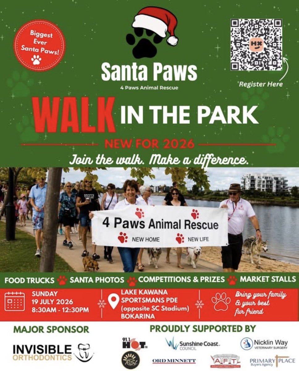 Nunnzilla's tweet photo. Sunnie Coast folks, please come along &amp; suppawt this event. Walk for homeless cats and dogs, market stalls, food truck, Santa pics, dog competitions, raffles. It’s going to be fun!
#sunshinecoast #santapawsinthepark #sunshinecoastevents #sunshinecoastdogs #walkforpaws #community https://t.co/dhvqf3X2ma