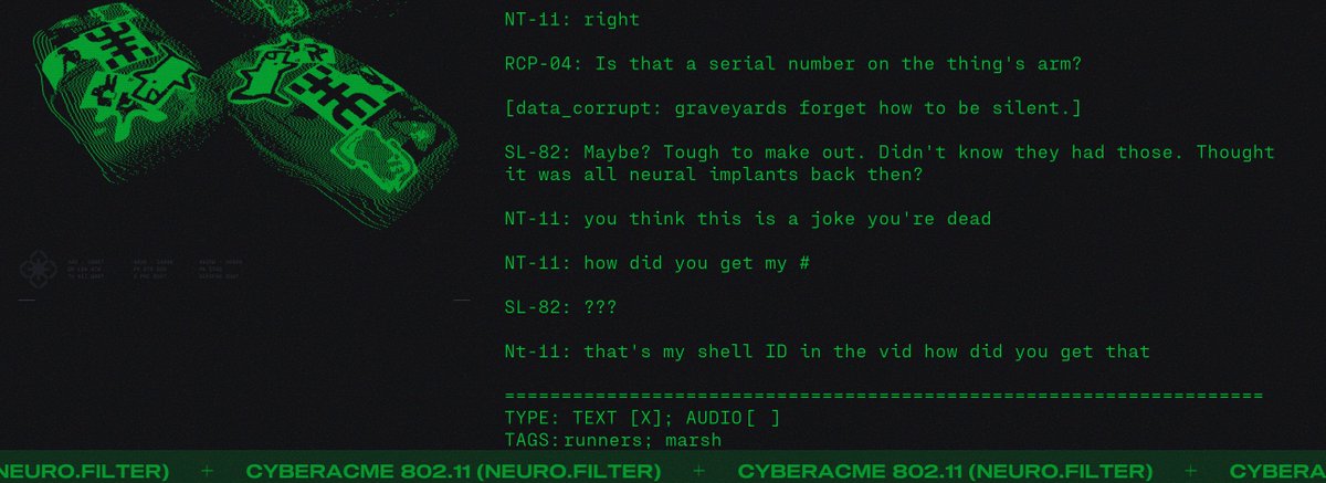 Mythoclast_X's tweet photo. Topic: Unexplained Encounters

A discussion between Runners about unusual occurrences on a CyAc messaging board, established for crews to reconnect after successful exfiltration.

Drop Dead Messages 3/5
Crew Chatter Log
#marathon #marathonlore https://t.co/wHlGs7uE2R
