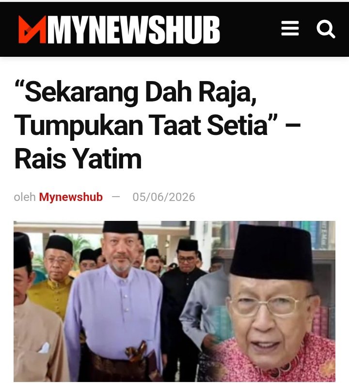 mynewshub's tweet photo. "Sekarang Dah Raja, Tumpukan Taat Setia" - Rais Yatim

Oleh Mynewshub

MELAKA - Tokoh Budaya dan Adat Negeri Sembilan, Tan Sri Rais Yatim menyeru semua pihak memberikan taat setia kepada Yang di-Pertuan Besar Negeri Sembilan ke-12, Tunku Nadzaruddin Tuanku Ja'afar.

Beliau mendakwa majlis pemasyhuran yang berlangsung hari ini dilaksanakan mengikut lunas adat dan peruntukan undang-undang yang ditetapkan selain berkait rapat dengan keputusan pemilihan oleh Undang Yang Empat pada 19 April lalu.

"Semua yang hadir hari ini telah mendoakan kesejahteraan Tunku Nadzaruddin sebagai Yang di-Pertuan Besar Negeri Sembilan ke-12.

"Selepas ini, Duli Yang Maha Mulia Tunku Nadzaruddin bebas melaksanakan segala urusan dan tanggungjawab kedirajaan," katanya kepada pemberita selepas majlis pemasyhuran di sini hari ini.

Rais berkata, segala proses berkaitan pelantikan telah berjalan dengan lancar dan mengikut peraturan yang ditetapkan.

"Polis telah menjalankan tugas mereka dan kami juga telah melaksanakan tugas kami. Peraturan undang-undang menurut Perlembagaan telah dilakukan, manakala peraturan adat juga telah dipatuhi.

"Peguam telah menjalankan tugas mereka dengan baik dan para penasihat turut berada di tempat yang sesuai mengikut kehendak undang-undang," katanya.

Bagaimanapun, beliau berpandangan masih terdapat persoalan undang-undang yang perlu diperhalusi berhubung pembubaran Dewan Undangan Negeri (DUN) Negeri Sembilan yang diumumkan sebelum ini.

Menurutnya, perkara itu boleh dipersoalkan kerana Tunku Nadzaruddin telah pun dipilih sebagai Yang di-Pertuan Besar oleh Undang Yang Empat pada 19 April lalu.

"Atas sebab itu, pengesahan bahawa DUN telah dibubarkan boleh dipersoalkan dan ia merupakan satu persoalan yang besar.

"Saya berharap para pemikir dan pakar undang-undang memberikan perhatian kepada perkara ini," katanya.

Beliau turut merujuk kepada Perkara 28 Perlembagaan Negeri Sembilan yang menurutnya melibatkan peranan Raja dan Undang, sambil mendakwa proses konsultasi dengan Undang tidak berlaku ketika keputusan pembubaran DUN dibuat.

Mengulas mengenai kedudukan Tunku Nadzaruddin selepas pemasyhuran hari ini, Rais menegaskan bahawa baginda kini adalah Raja yang sah mengikut adat dan undang-undang Negeri Sembilan.

"Bahasanya ialah pemasyhuran. Itu adalah adat-adat lain yang akan dipertemukan dan dilaksanakan. Sekarang dah Raja," katanya. - MYNEWSHUB