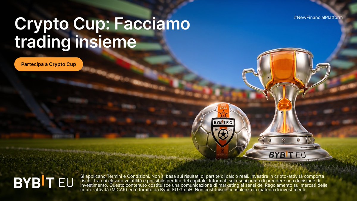 BybitItaliano's tweet photo. 🇮🇹 L'Italia non è al Mondiale 2026....Ma nella Crypto Cup di Bybit EU, possiamo ancora vincere!

29 nazioni europee si sfidano nel trading. ⚽

La Crypto Cup è già iniziata: entra a far parte di una squadra, fai trading durante il torneo e competi per una fetta del montepremi totale fino a 200.000 € in BTC!
Iscriviti ora → https://t.co/MPh02L8AaE

Periodo di iscrizione: dal 4 al 18 giugno.

🏆 Classifica a squadre
Le migliori squadre si dividono fino a 100.000 €

🏅 Classifica individuale
I 100 migliori trader si dividono fino a 75.000 €