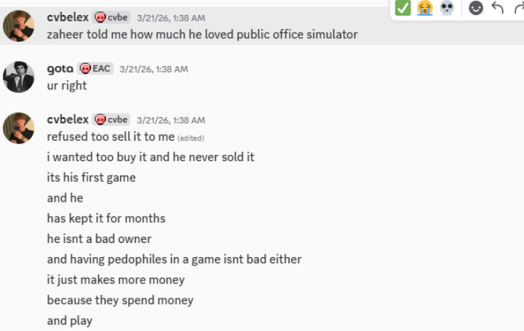 meshrot's tweet photo. @JustSomeBucky Cubelex as in this person right here saying having pedophiles in a game isnt bad because it makes more money? https://t.co/l9tpfbTWJF