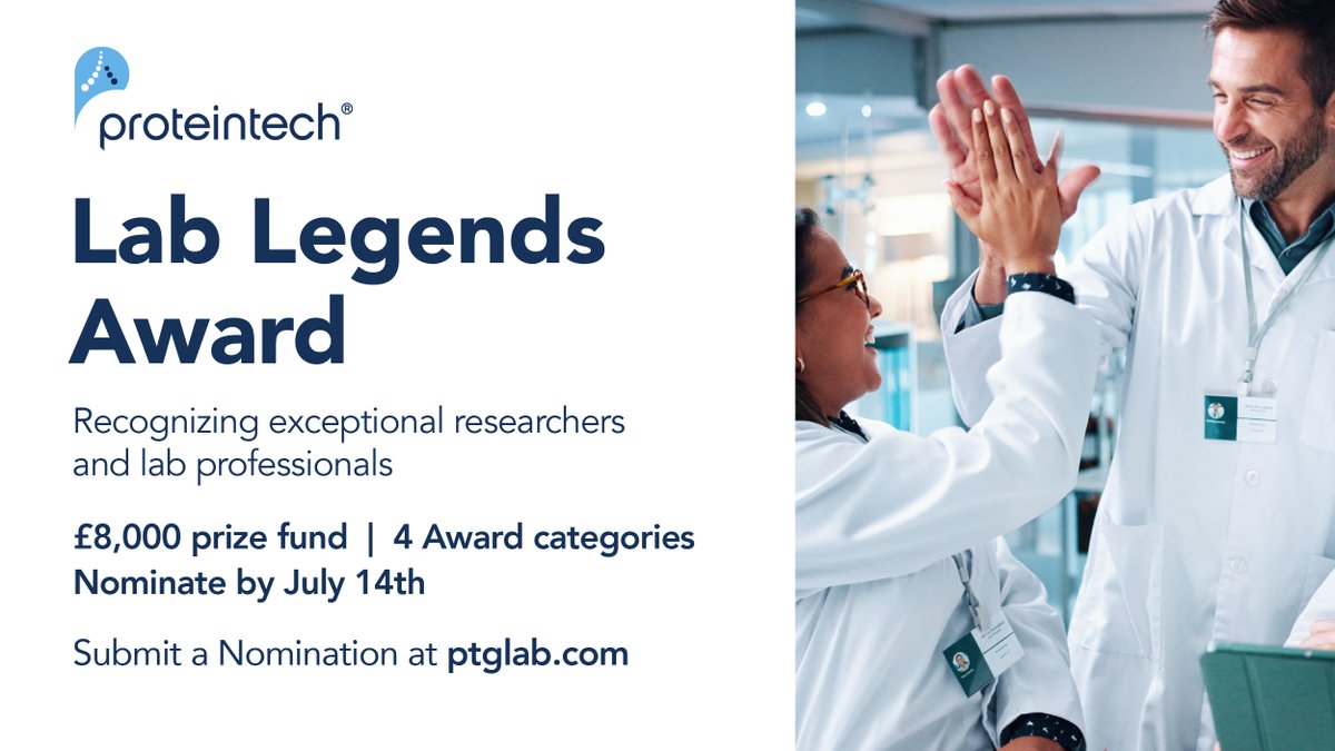 FedericoBernuzz's tweet photo. Know someone who makes your lab a better place? Nominate them for the Proteintech Lab Legends Award for awards of £8,000 in research grants across four categories.
Deadline: 14th July
🔗 https://t.co/2ggaNdqctk
#LabLegends #Proteintech #AcademicLife #ScienceCommunity https://t.co/zYALO8BxYt