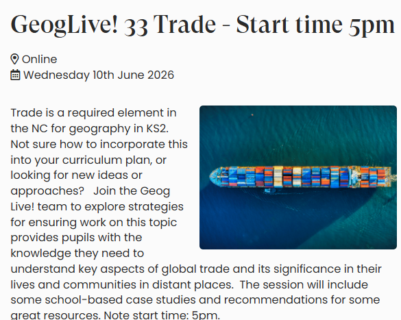 totalgeography's tweet photo. NEXT WEDNESDAY EYPPC's GeogLive! looks at TRADE
@The_GA  https://t.co/t1ZjslotZ1 https://t.co/twVRlwGROq