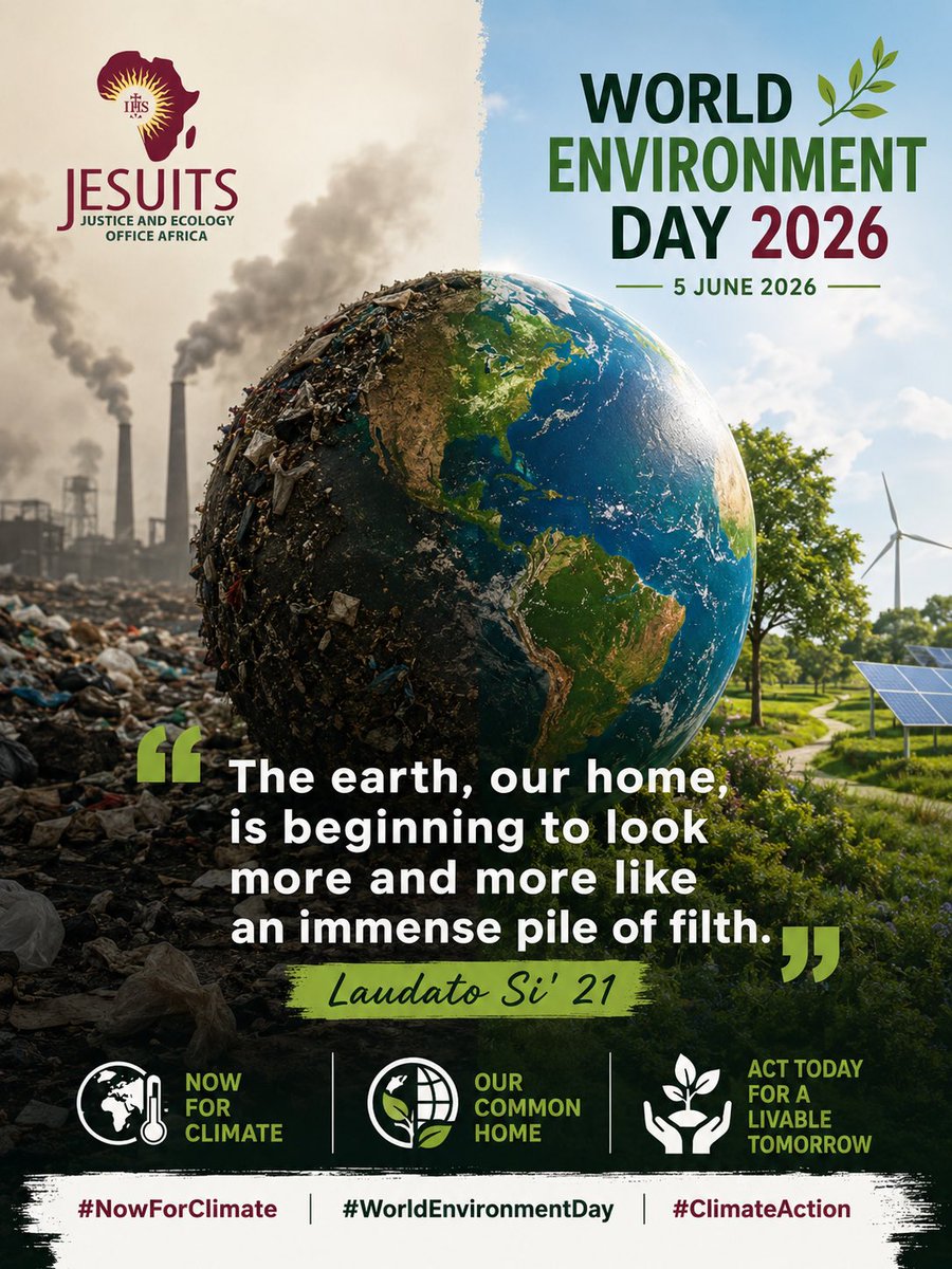 JENA_Africa's tweet photo. Our planet is a gift entrusted to us, not to be exploited. On #WorldEnvironmentDay, let’s recommit to #ecologicalconversion, #ClimateJustice &amp; protection for #ourcommonhome. #CareForOurCommonHome #LaudatoSi #IntegralEcology #WorldEnvironmentDay2026 #EnvironmentalStewardship https://t.co/asaFBM3lvI