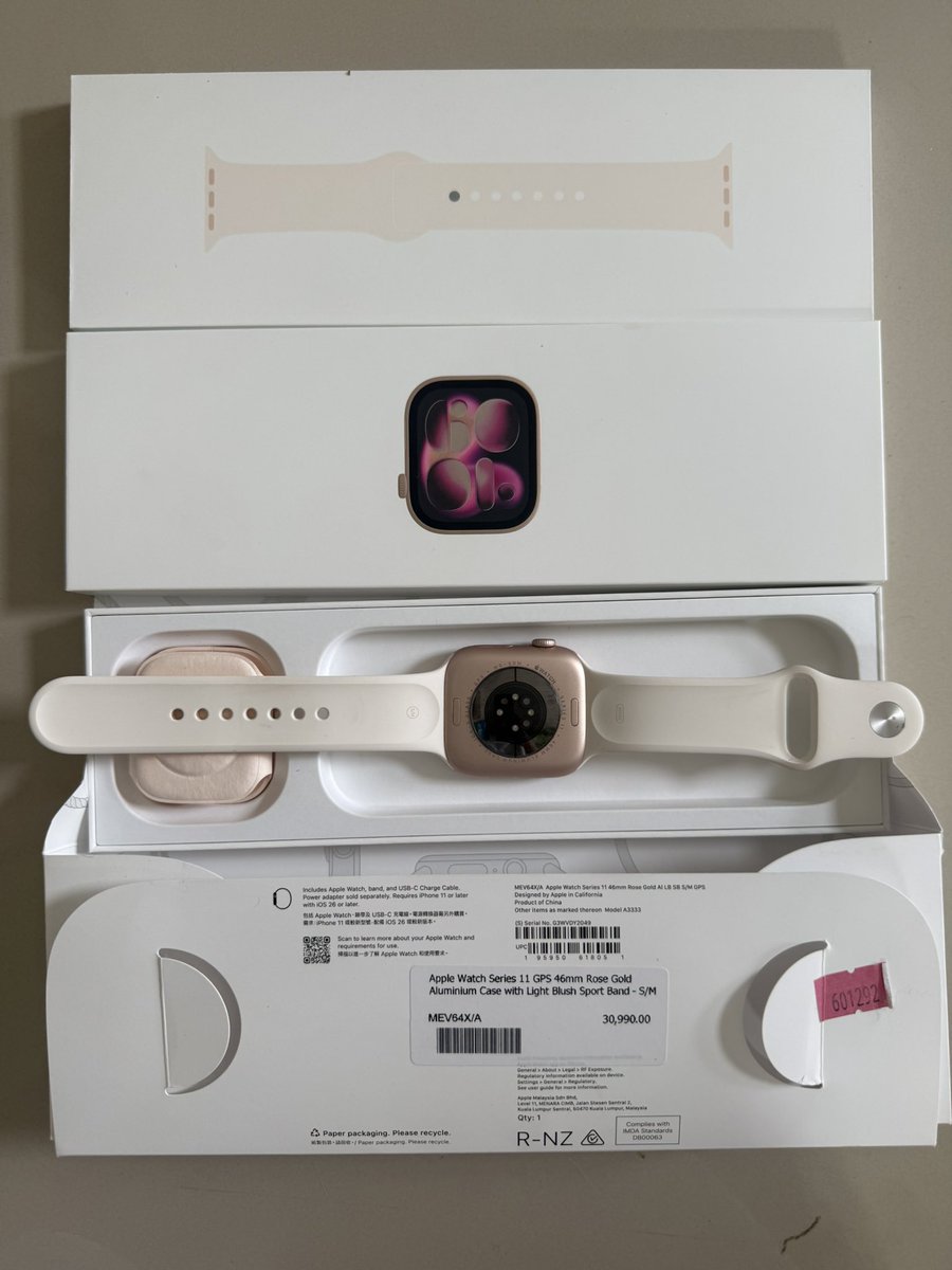 jb_saco's tweet photo. FOR SALE: Apple Watch Series 11 GPS 46mm Rose Gold

✨ Selling Price: ₱20,000.00
💰 Original Price: ₱30,990.00

📌 Product Details:

Apple Watch Series 11 GPS 46mm
Rose Gold Aluminium Case
Light Blush Sport Band (S/M)
Purchased from Power Mac Center Cebu
Bought February 2026 https://t.co/gtKyF7pe3e