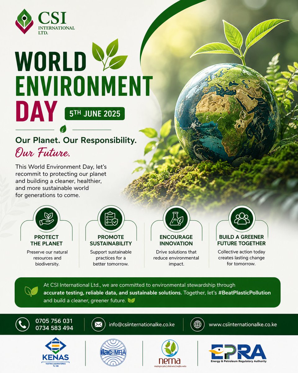 csilaboratory's tweet photo. 📞 0705756031 / 0734583494
📧 info@csiinternationalke.co.ke
🌐 https://t.co/cTuZrHP2pD
#WorldEnvironmentDay #CSIInternational #EnvironmentalProtection #Sustainability #EnvironmentalCompliance #ClimateAction #GreenFuture #LaboratoryTesting #ProtectOurPlanet https://t.co/3B2k8Wz3ae