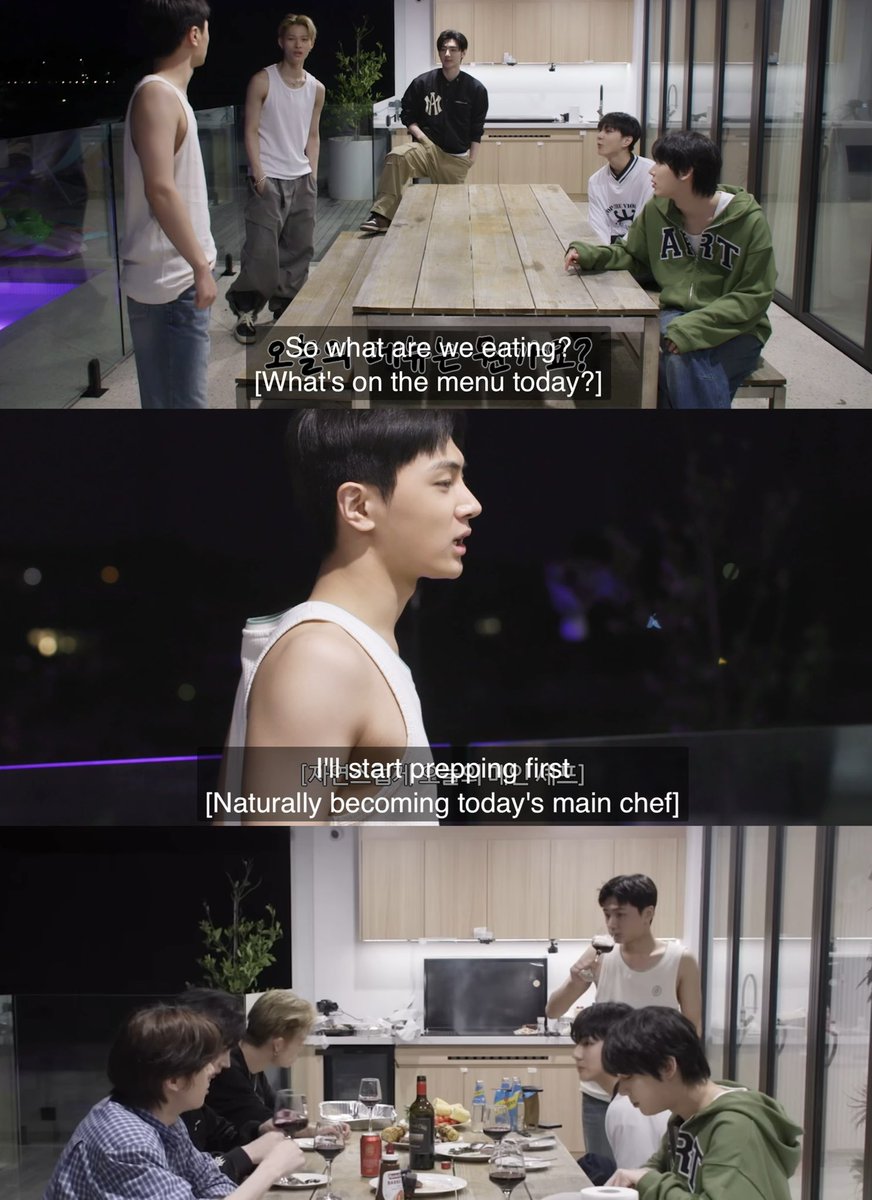 jaykeuuwon6's tweet photo. This is one of those subtle moments that perfectly shows why the members always describe Jay as having the sweetest and warmest heart🥹 

The way they instinctively look to Jay when asked about the menu, how he immediately says he'll prepare the food knowing they'll get hungry later, and how naturally he takes charge to make sure everyone eats well 🥹 It probably feels normal to them now but that's only because they've been receiving that kind of love and care from Jay for years.

Also knowing that the members can joke with him, tease him, challenge him, annoy him without being restricted by the usual age hierarchy says so much about the kind of person Jay is. It shows that they've never had to question his affection for them, which is why they feel so comfortable being their most genuine selves around him. In a way, Jay's love and care have created a space where everyone feels safe enough to let their guard down and simply be themselves✨