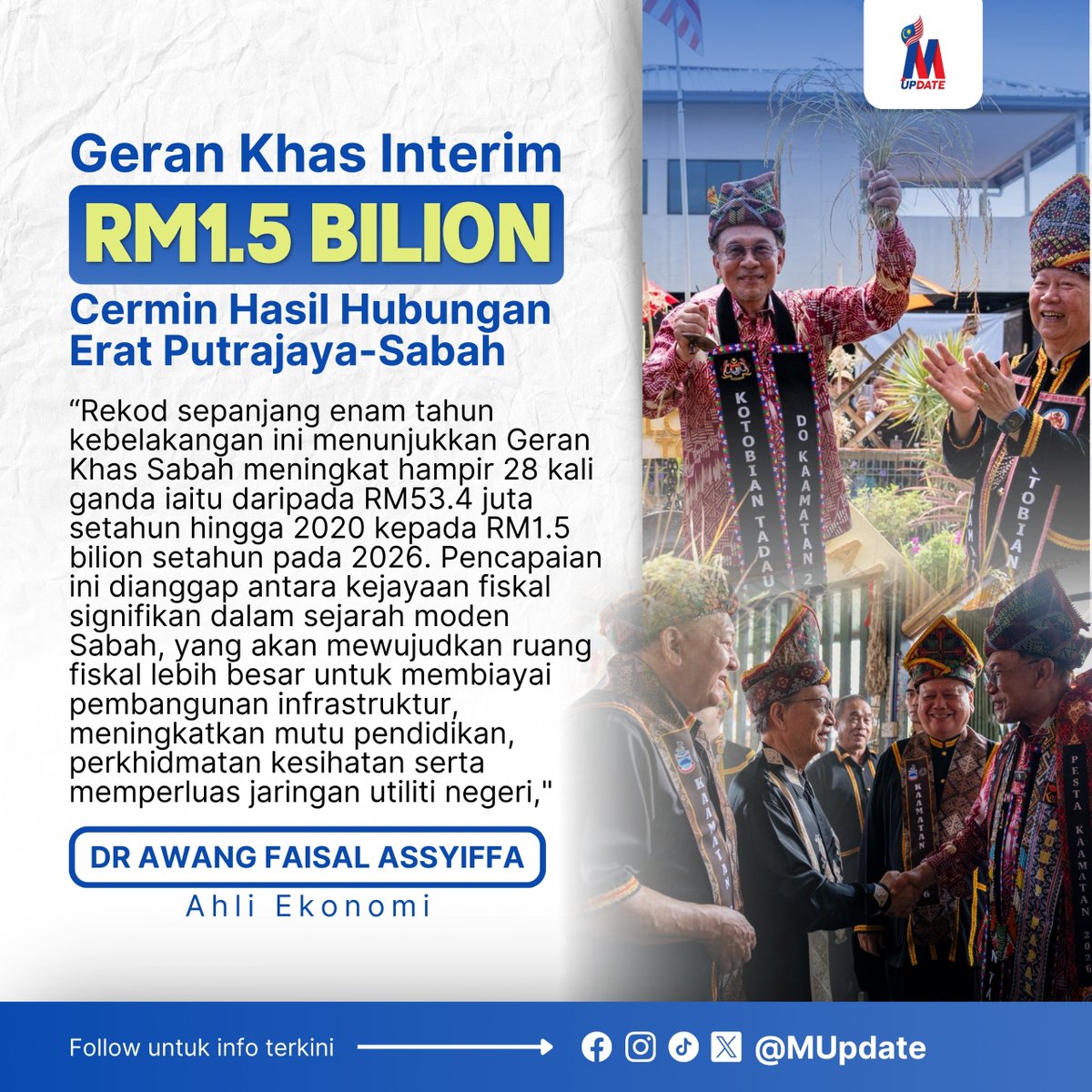 Msia_Update's tweet photo. GERAN KHAS INTERIM RM1.5 BILION CERMIN HASIL HUBUNGAN ERAT PUTRAJAYA-SABAH https://t.co/huze8ydYY1