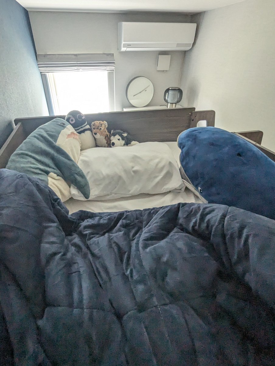 Syukazy's tweet photo. 次男が選んだのは濃紺&amp;宇宙的なデザイン。
ぬいぐるみに囲まれて寝るのが大好き。
静かな環境を好む彼らしさが出ています。 https://t.co/y3vpuGABru