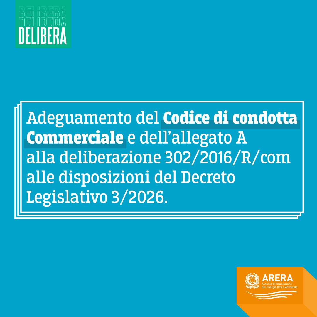 ARERA_it's tweet photo. Più #trasparenza e #tutela dei clienti finali nei contratti di #energiaelettrica, soprattutto per le offerte a prezzo fisso: i venditori dovranno adeguare la documentazione precontrattuale e contrattuale entro il 31 luglio 2026.
Leggi il provvedimento: https://t.co/fVgTcc8y5m https://t.co/EBy74KTmpU