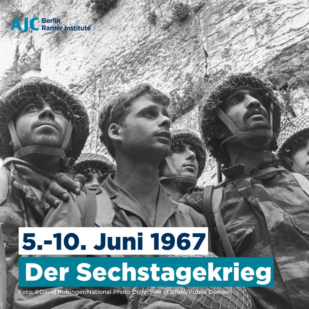 AJCBerlin's tweet photo. Am 5. Juni 1967 begann der Sechstagekrieg, ein Wendepunkt in der Geschichte des Nahen Ostens. Die Folgen wirken bis heute. Am 7. Juni erreichten israelische Soldaten die Klagemauer in Jerusalem. Zum ersten Mal nach 19 Jahren konnten Juden wieder an ihrem heiligsten Ort beten. https://t.co/xtt7JJZFKA