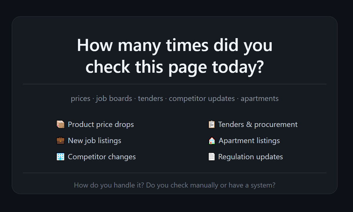 wija_tools's tweet photo. How do you track websites that change all the time? Prices, new listings, updates — do you just refresh manually or have some system? https://t.co/gbcqqCSlsp