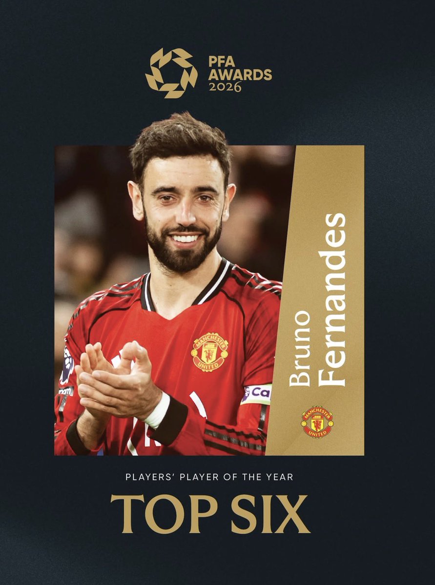 Utdtruthful's tweet photo. 🚨 𝐎𝐅𝐅𝐈𝐂𝐈𝐀𝐋: The men's PFA Players' Player of the Year TOP SIX confirmed. Bruno Fernandes MADE it as expected 🇵🇹❤️ https://t.co/H4uXcd5EK4