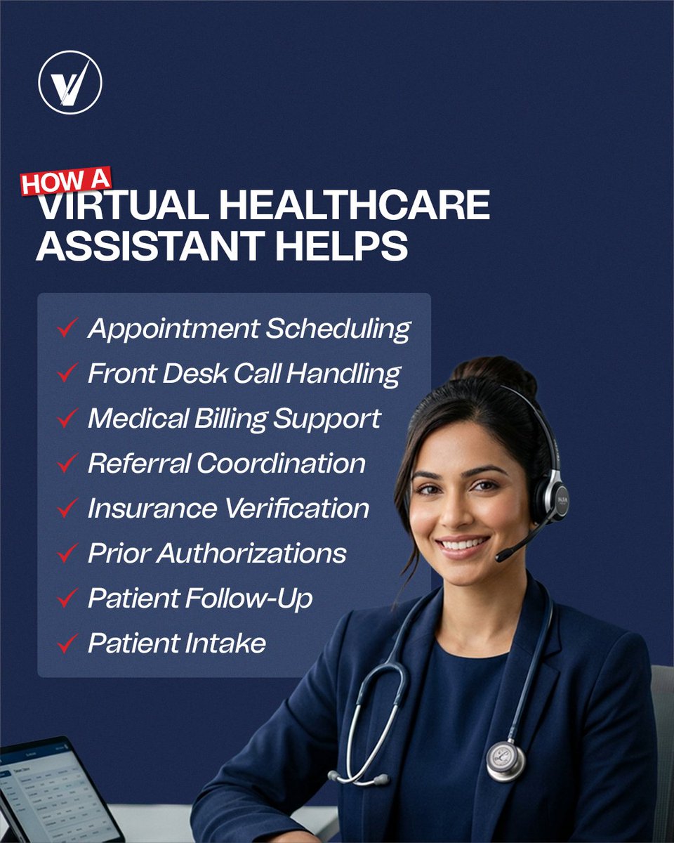 VCAssistants's tweet photo. One VMA. Every task your practice needs. ✅
📋 Scheduling → Billing → Prior Auths and more
Stop doing it all yourself.
📖 For more details, read the blog: 🔗 https://t.co/vCrgfPsPD7
#VirtualMedicalAssistant #DoctorLife #HealthcareVA #MedicalBilling #VirtualCareAssistants https://t.co/wAC5em9slO