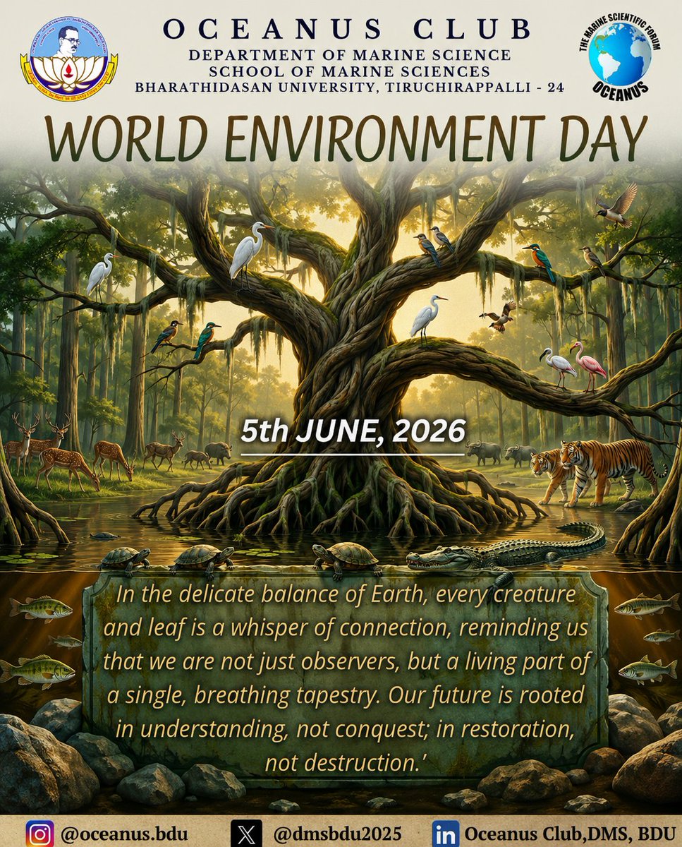 DMSBDU2005's tweet photo. 🌿 Inspired by Nature. For Climate. For Our Future.

This #WorldEnvironmentDay, let's learn from nature, act for the climate, and work together for a sustainable future. 🌍

#WorldEnvironmentDay #BDUMarineScience  #MarineScience https://t.co/h1SlIVrmC6