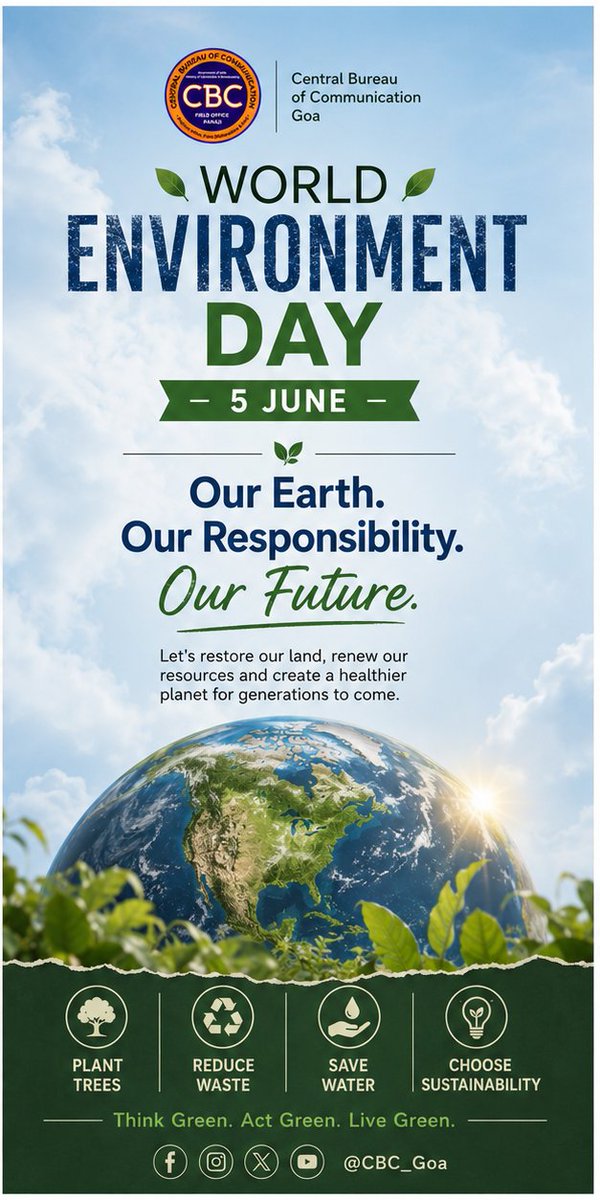 CBC_Goa's tweet photo. 🌍 On World Environment Day, let us reaffirm our commitment to protecting nature and preserving resources for future generations.

Every small action counts towards a greener, cleaner and more sustainable future.

#WorldEnvironmentDay #GoGreen #Goa #MissionLiFE https://t.co/j4ZJiUqg7G