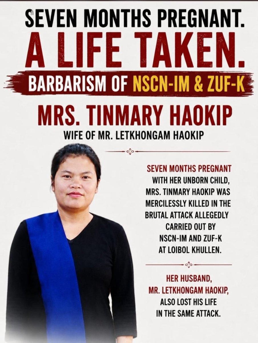 Nampi_Romeokuki's tweet photo. SEVEN MONTHS PREGNANT
WITH HER UNBORN CHILD,
MRS. TINMARY HAOKIP WAS
MERCILESSLY KILLED IN THE
BRUTAL ATTACK ALLEGEDLY
CARRIED OUT BY
NSCN-IM AND ZUF-K
AT LOIBOL KHULLEN KUKI VILLAGES 

@UNHumanRights @HMOIndia @easterncomd @official_dgar https://t.co/GFoKXP8WAx