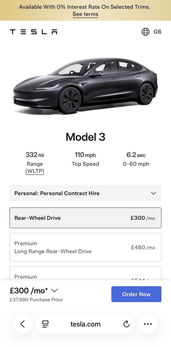 fitzhanhan's tweet photo. 🚗 Tesla Model 3 lease deal looking strong!

Rear-Wheel Drive Model 3 for just £300/month on a lease 🔥

✅ 1 month down payment
✅ 24 month term
✅ 8,000 miles per year
✅ 332 mile range (WLTP)
✅ 0-60 in 6.2s

Use my ref link to get extra free miles:
https://t.co/TRoH0gC92Z https://t.co/BBZ9SfLhao
