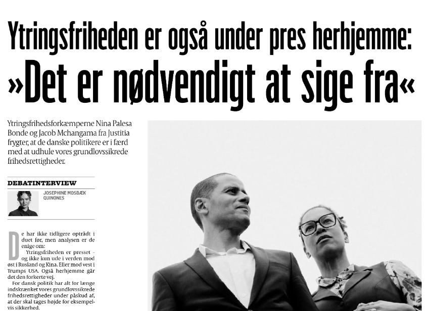 justitiaorg's tweet photo. Grundlovsdag er en god anledning til at spørge, hvordan det egentlig står til med vores frihedsrettigheder.
Justitias @JMchangama og @ninapalesabonde har talt med @politiken #dkpol
Læs interviewet i Politikens Folkemøde tillæg: https://t.co/w1MO4JavZQ https://t.co/5JsNoYkfxS