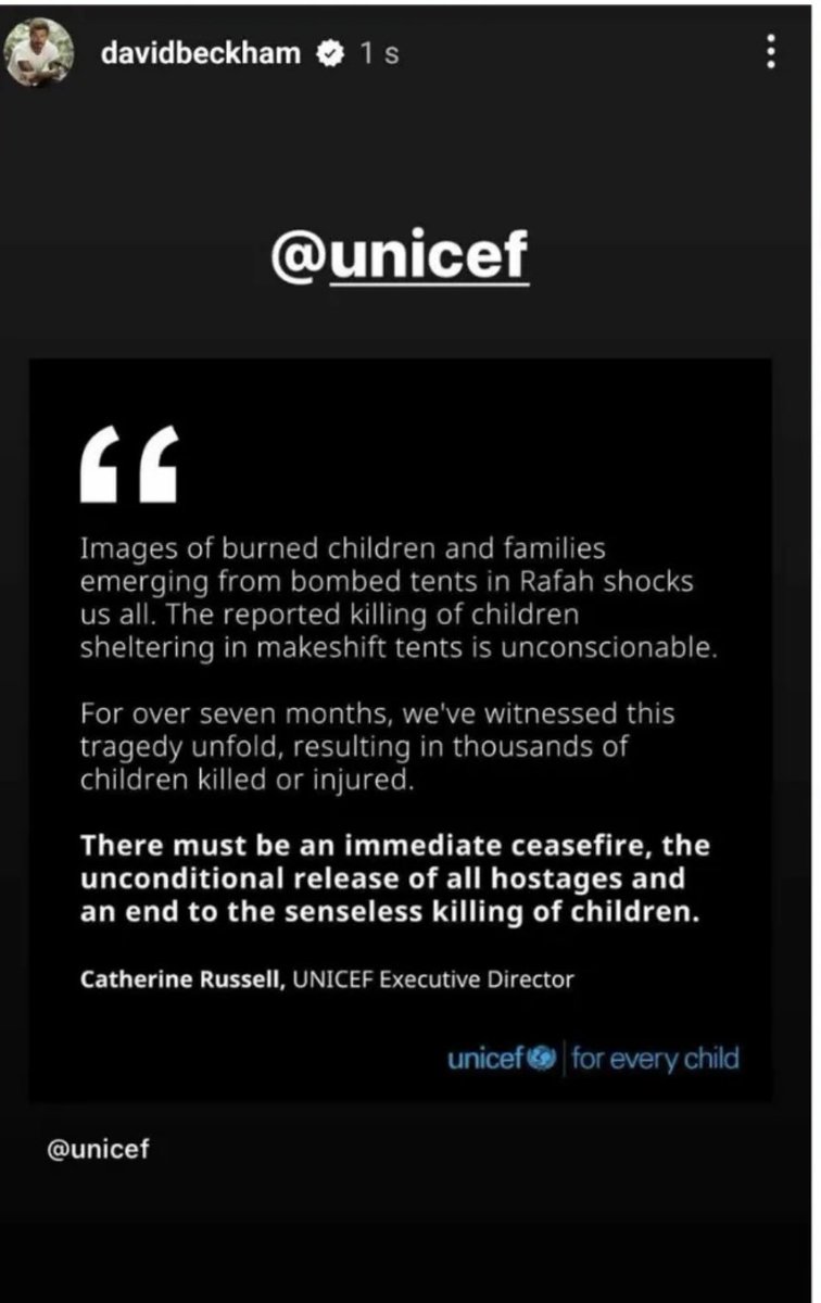 landpalestine's tweet photo. David beckham shows support for Palestine for the first time 

“Images of burned Palestinian children and families emerging from bombed tents in Gaza shocks us all” https://t.co/lNljEXqmUL