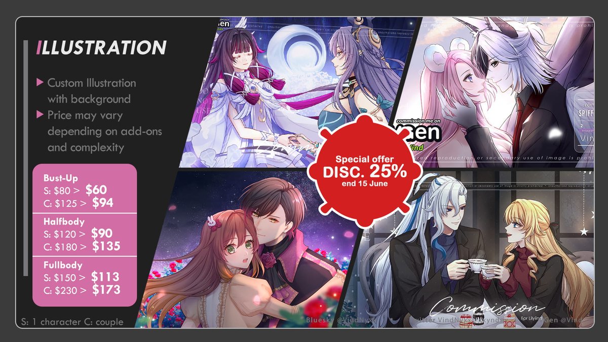 xxyndnv's tweet photo. [🔁 are greatly appreciated] 

Hello, my commissions are open! 
🔸I currently offer 25% discount for limited time ^^

You can order via DM or :  https://t.co/OxxUkVI5ET 
Upfront Payment 
🔸Inter: Paypal (inv) 
🔸Local: BCA/Qris

Local price: 🔽🔽

#Commission #VGen https://t.co/M1s9hpVFCW