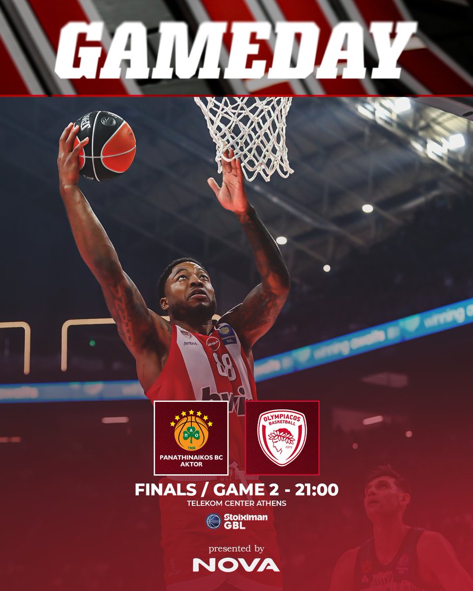 Olympiacos_BC's tweet photo. 🔴⚪𝗜𝘁’𝘀 𝗚𝗮𝗺𝗲𝗱𝗮𝘆 | #PAOOLY
🏀 @StoiximanGBL  - Game 2
🆚 Panathinaikos BC AKTOR
📌 Telekom Center Athens
📺 ERT 2 Sport

#OlympiacosBC #WeAreOlympiacos #TogetherWeFight https://t.co/aDIR9DkGoJ