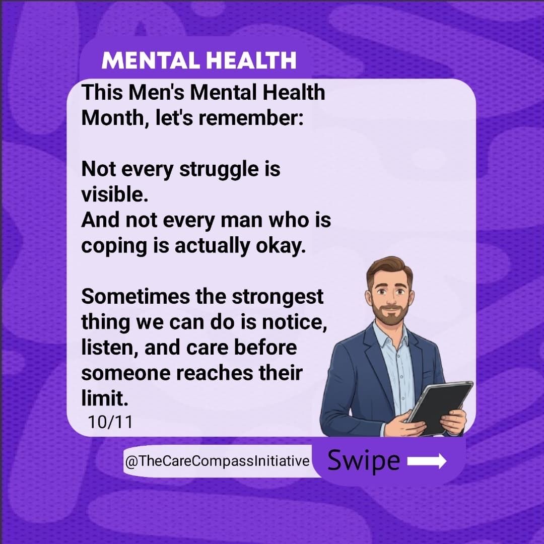 TheCareCompass_'s tweet photo. The world notices when a man stops producing, but rarely notices when he’s struggling.”

Let’s normalize checking in, listening without judgment, and reminding men that seeking help is strength not weakness.

#MensMentalHealth #BreakTheStigma #TCCI https://t.co/P8H0QvvU5Z