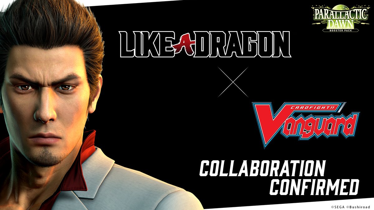 cfvanguard_en's tweet photo. Booster Pack 16: Parallactic Dawn

Like a Dragon × Vanguard
Collaboration confirmed! 🎉

The “Like a Dragon” series collaboration cards will be featured in Cardfight!! Vanguard Booster Pack 16: Parallactic Dawn!

Stay tuned for more info!
➡️https://t.co/oEsq94O0cZ

#CardfightVanguard #TCG