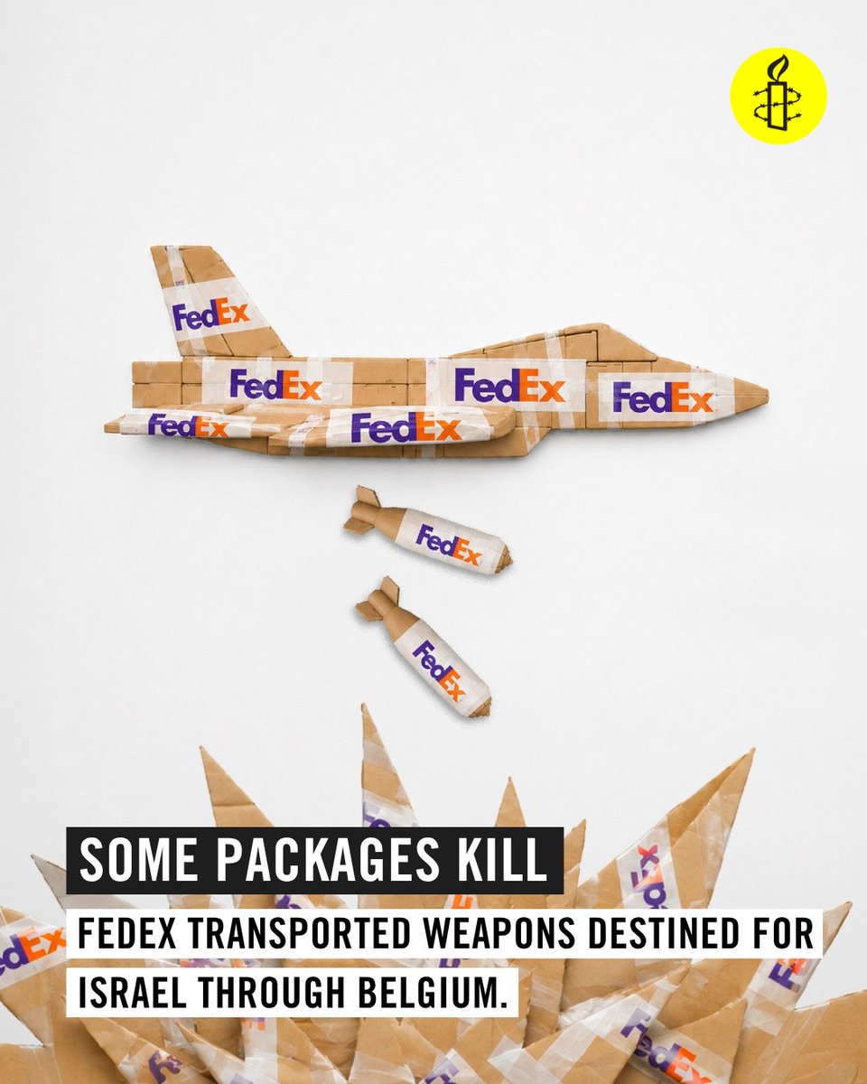 RCAmnestyPieVdA's tweet photo. Abbiamo aggiunto il nome di @amnesty ad una denuncia presentata contro #FedEx Belgio riguardante l’asserito transito illegale di armi, comprese parti di aerei da combattimento F-35, usati da #Israele nel genocidio a #Gaza
Leggi: https://t.co/BDTwBQmEze https://t.co/guZfUttUCv