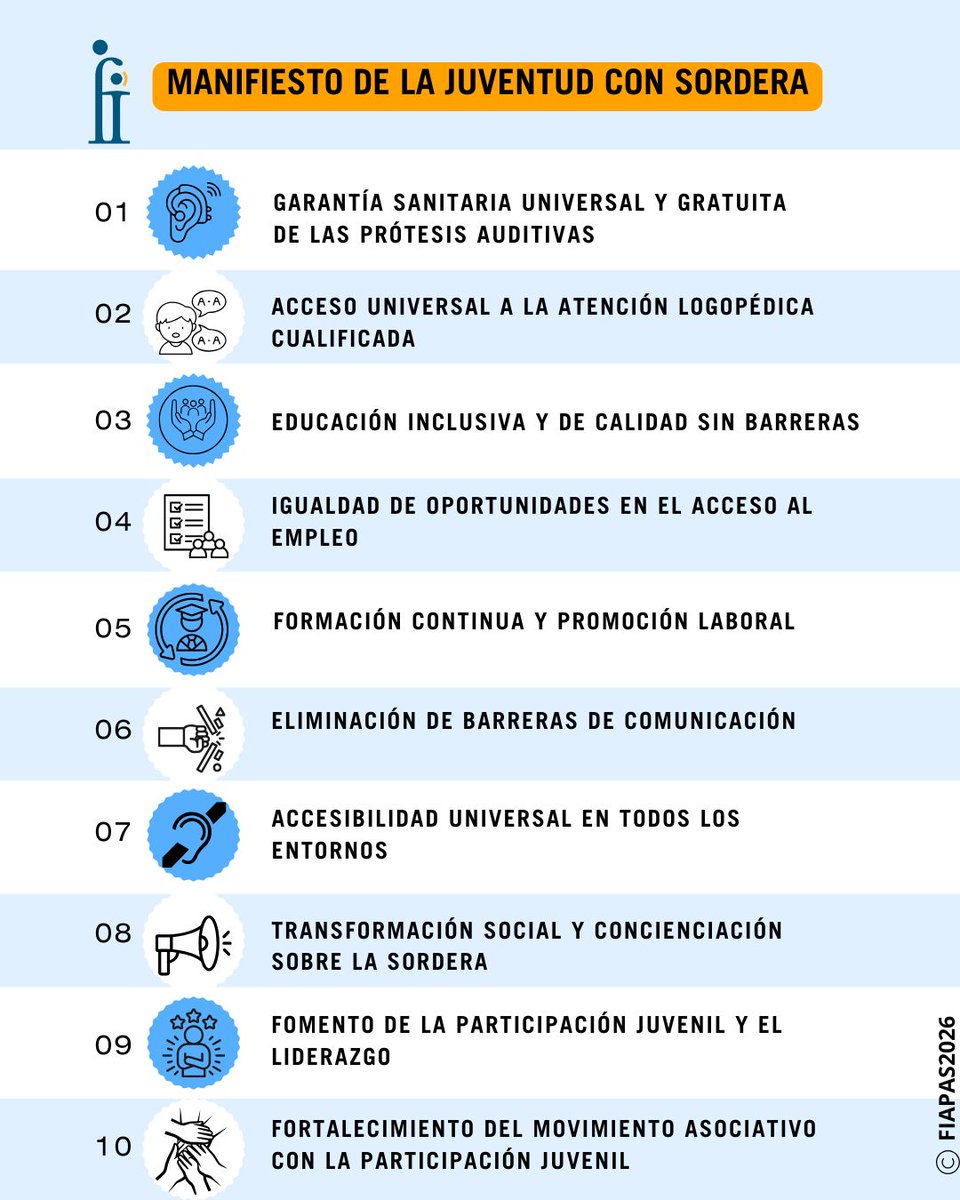 FIAPAS's tweet photo. ✨ La juventud con sordera alza la voz por una sociedad más inclusiva.

Presentamos el manifiesto ‘Señales de Futuro: juventud con sordera que participa’, un documento que recoge las experiencias, propuestas y reivindicaciones de jóvenes con sordera para avanzar hacia una sociedad accesible, inclusiva y en igualdad de oportunidades.

Porque la participación de la juventud es clave para transformar la sociedad. Porque la inclusión real se construye escuchando, contando y sumando todas las voces.

Este manifiesto nace del trabajo desarrollado durante el Encuentro de Juventud del Movimiento Asociativo FIAPAS, financiado por la @Fundación_ONCE.

🔗: https://t.co/u6JOi1fuyA

#SomosFIAPASJuventud #VozJoven #Sordera #Accesibilidad #Inclusión 
#FIAPAS