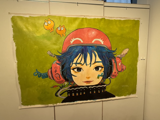 sanfpan's tweet photo. 昨日はざしきわらしさん（@WarashiZ）在廊とのことで急遽2日連続の個展へ🎨 
サインとお話まで伺えて本当に幸せでした。 
特に大きい原画の迫力に圧倒…！欲しいけど飾るスペースが…涙 
悩みに悩んだ抽選原画も1時間かけて応募完了！
当たりますように🎯 https://t.co/Yd6hdMvWJv