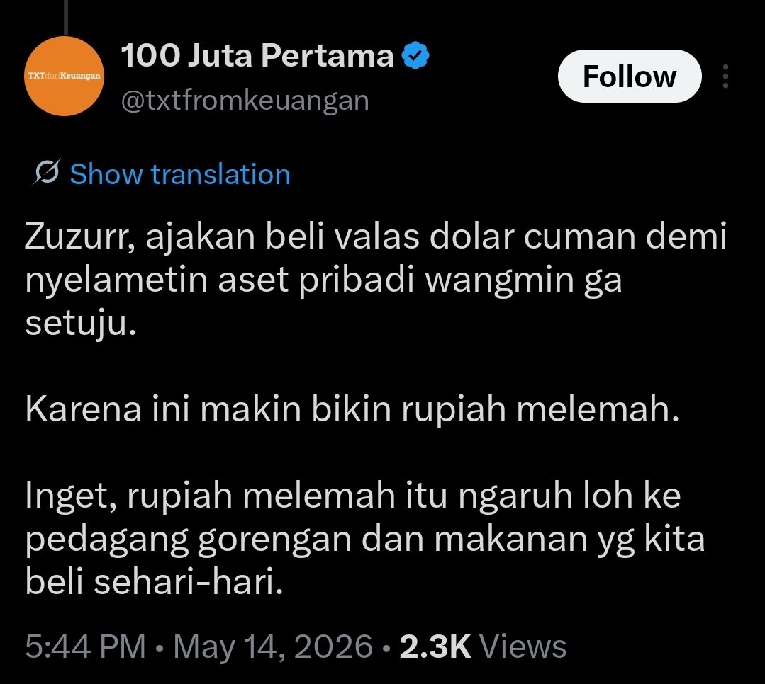 jerichoatmaja's tweet photo. @TheKerupuk Ada tapi agak beda, gerakan mejadi pahlawan, ajakan untuk ga selamatin asset pribadi dgn tuker ke dollar, harus jadi "pahlawan" umkm https://t.co/QzPmdIi4Pe