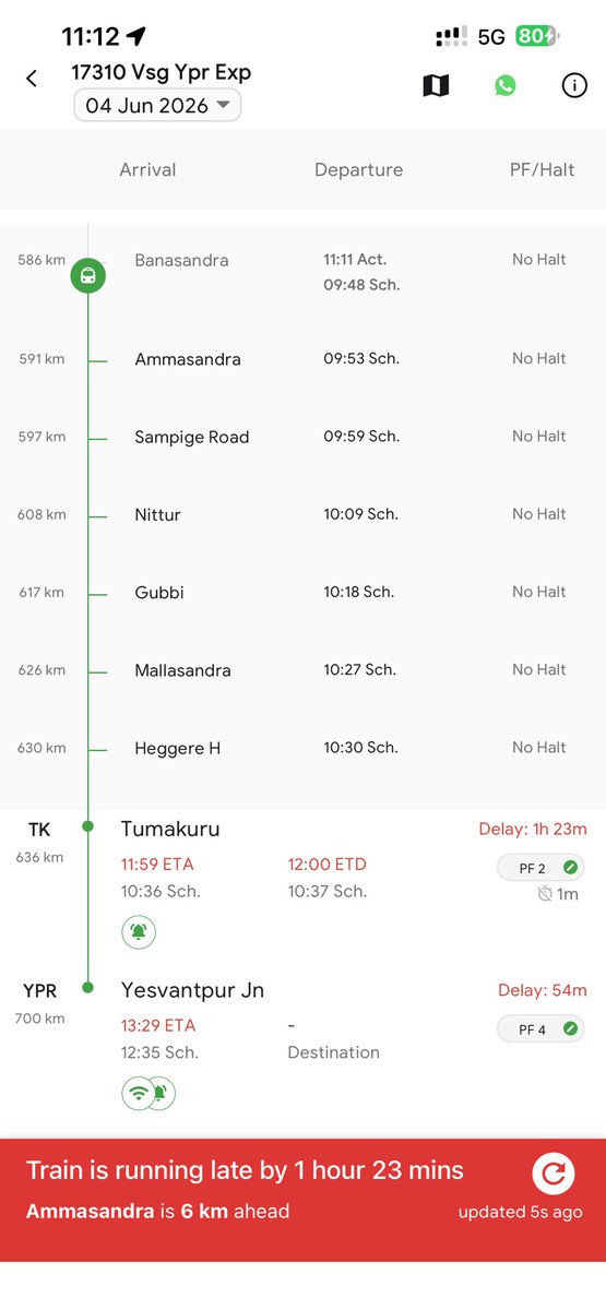 certified22114's tweet photo. Hi @IRCTCofficial , i am travelling from madgaon to yeswantpur from 17310 and train is almost delayed by 1 hr 30 min. Can you justify why train is late and what compensation people should when train is late @IRCTCofficial https://t.co/4KB6OfhCVU