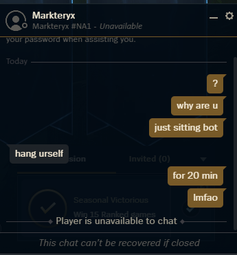 kasper1672's tweet photo. @drewlevin is this acceptable? Guy trolls the game and says this l0l https://t.co/seZFc8jFWC