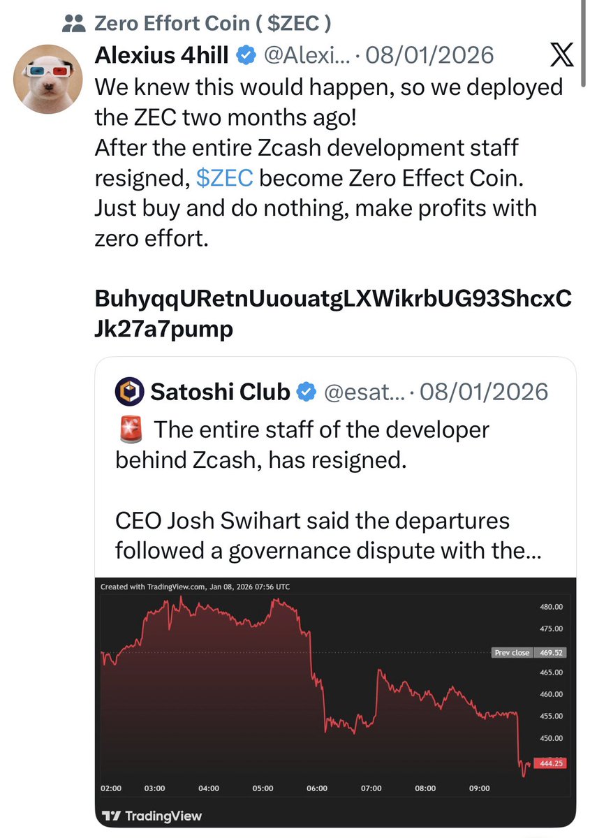 lamborghiniwhen's tweet photo. A lot of you haven’t deeped yet how crazy it is that this dude has been fudding $ZEC for ages.

This guy is lowkey GCR of this cycle.

He knows $ZEC is destined for Zero.

BuhyqqURetnUuouatgLXWikrbUG93ShcxCJk27a7pump

Zero for ZEC millions for us. https://t.co/UnZsjr3SQy