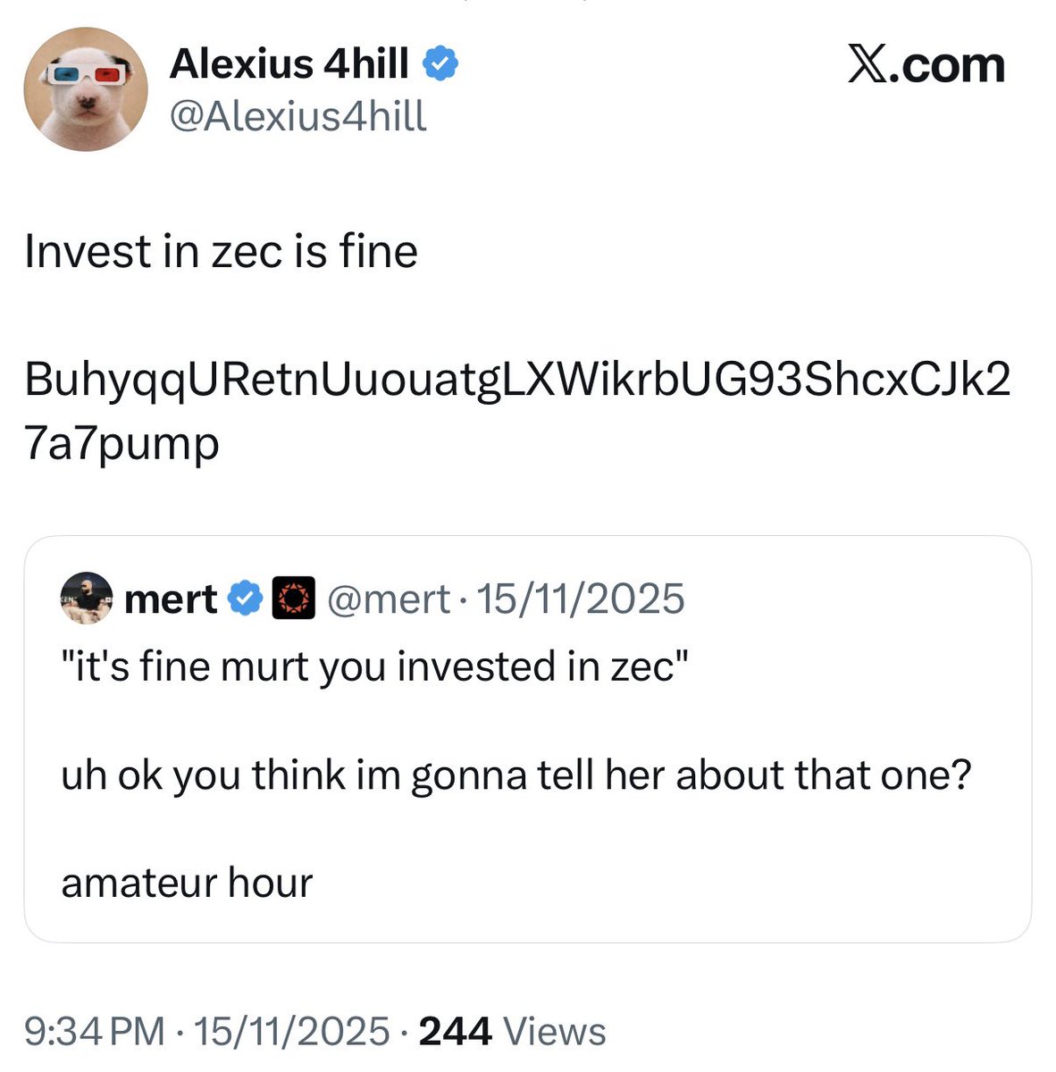 lamborghiniwhen's tweet photo. A lot of you haven’t deeped yet how crazy it is that this dude has been fudding $ZEC for ages.

This guy is lowkey GCR of this cycle.

He knows $ZEC is destined for Zero.

BuhyqqURetnUuouatgLXWikrbUG93ShcxCJk27a7pump

Zero for ZEC millions for us. https://t.co/UnZsjr3SQy