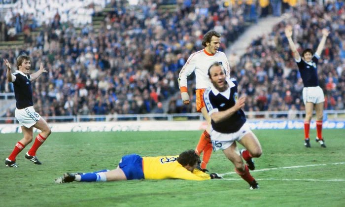 JamesMelville's tweet photo. The Scotland World Cup kits looked so much better back in the 1970s - with navy blue tops, white shorts and red socks. They should bring this back. It was iconic! https://t.co/lHmEK3cdW8