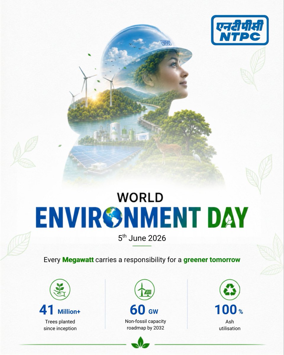 ntpclimited's tweet photo. Powering a future that grows with the planet.

Guided by clean energy, resource conservation, and environmental stewardship, NTPC remains committed to building a more sustainable tomorrow.

@MinOfPower
@mlkhattar
@officeofmlk
@CMDNTPC
@PIB_India

#NTPC #PoweringInfinitePossibilities #WorldEnvironmentDay #GreenEnergy
