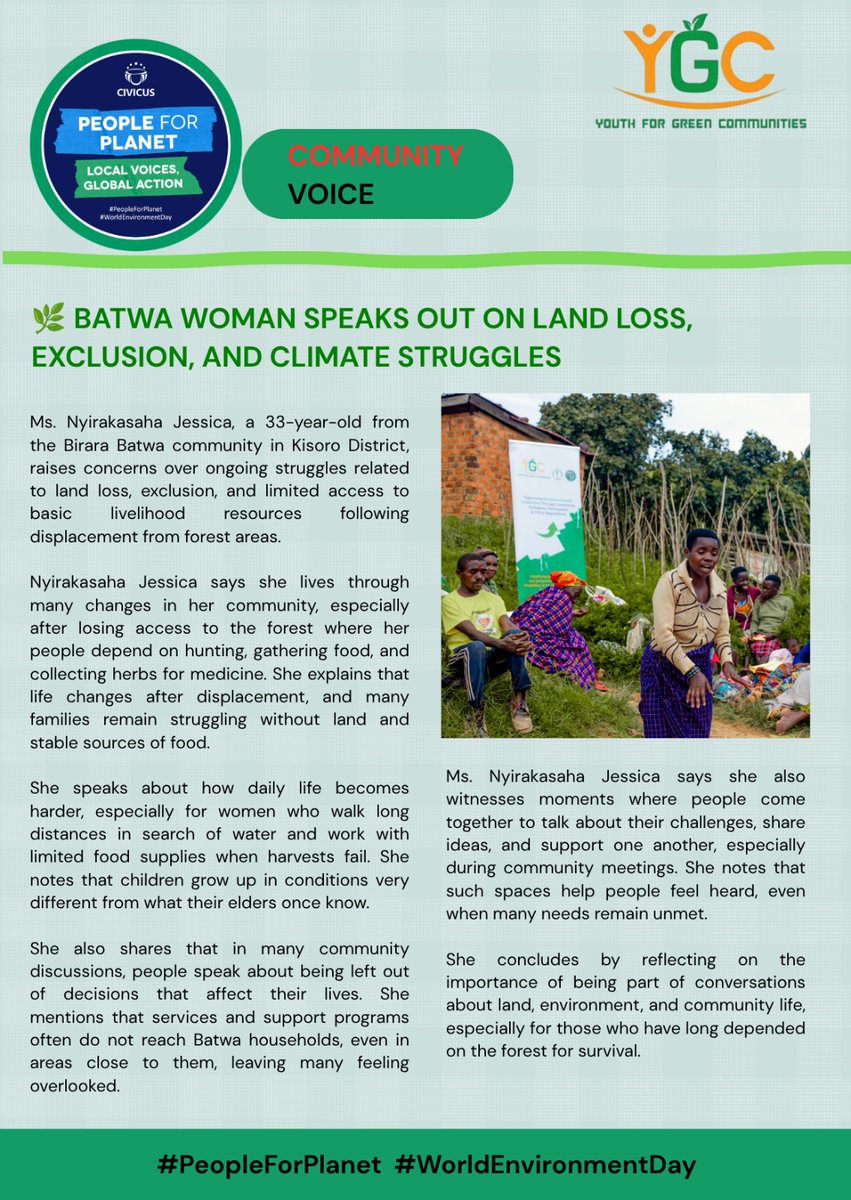 YGCUganda's tweet photo. Indigenous Peoples have long been guardians of the environment yet their voices are often missing from decisions that affect their lands, livelihoods &amp; futures.

This #WorldEnvironmentDay,we amplify their stories &amp; call for meaningful inclusion in environmental &amp; climate action. https://t.co/RvnDI6B82m