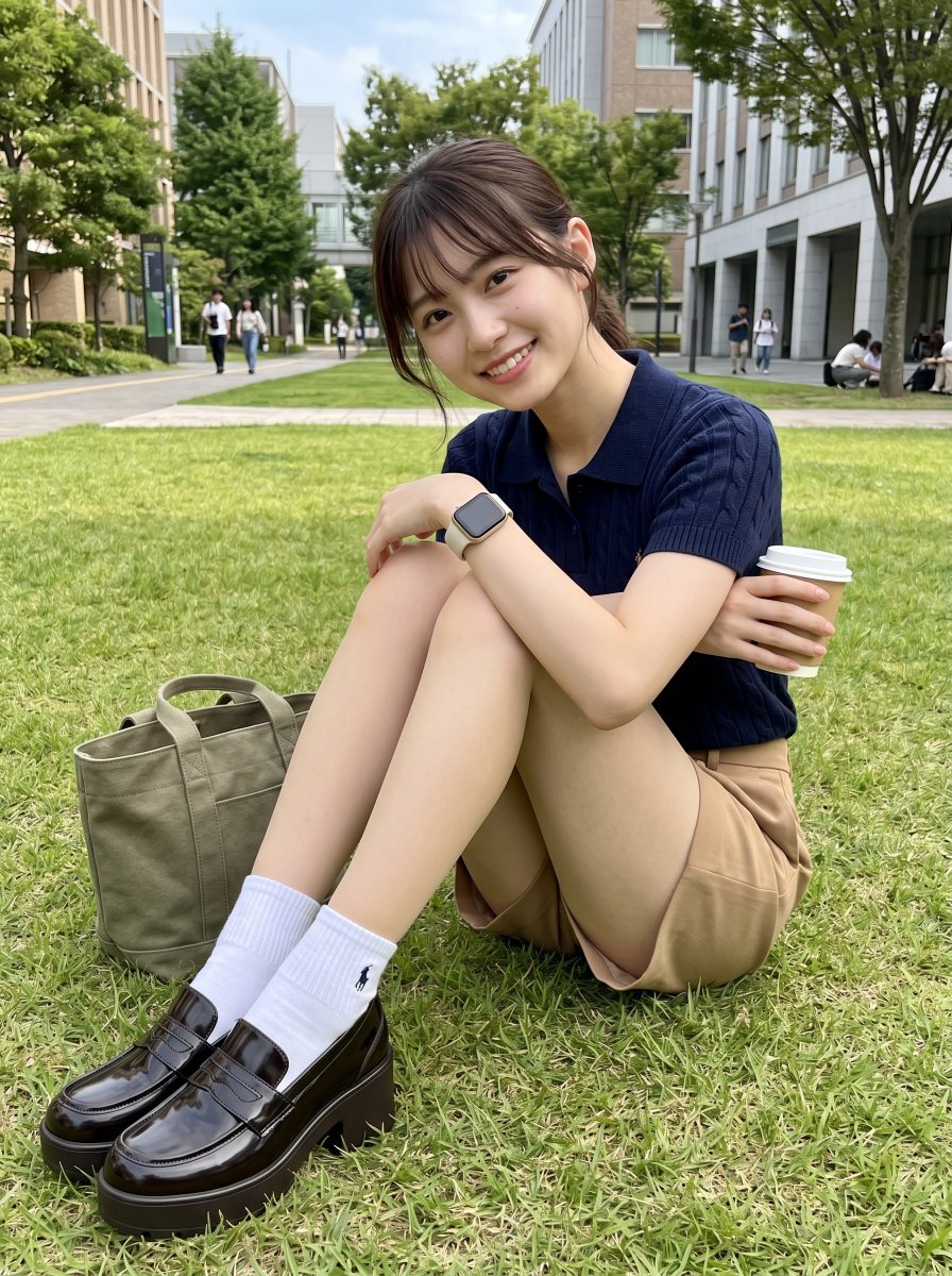 CampusGrams's tweet photo. 芝生でコーヒー飲みながら休憩する昼休み好き☕🌿
ベビーベージュのストッキングに白ソックス重ねると、いつもの大学コーデがちょっと柔らかく見える気がする🤍
グロッシーなローファー合わせもお気に入り👞✨
👇️ストッキングはこちら
https://t.co/cia7c3c1bN
#PR #AIart #ストッキング https://t.co/adxRBrsaFb