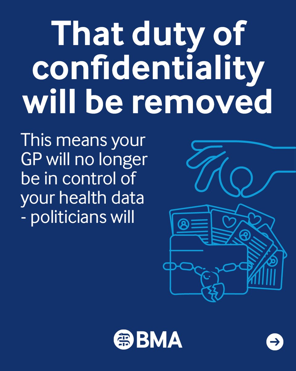 BMA_GP's tweet photo. Your medical record is one of the most sensitive things about you, yet the Govt wants to change how it’s controlled.

That could mean less oversight from your GP and more access for others. We believe it should stay confidential, protected, and in the hands of those you trust. https://t.co/RwHp1LilD7