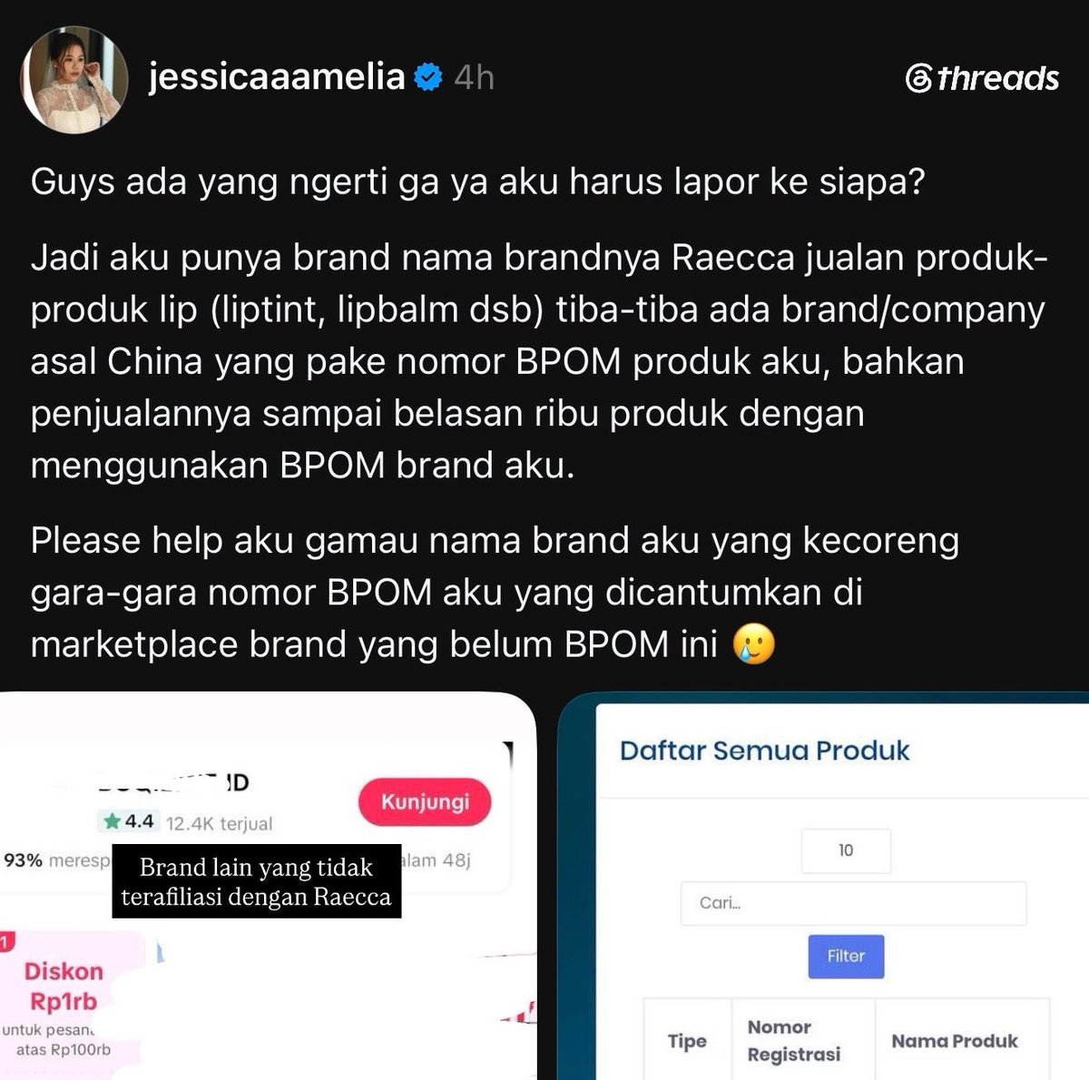 sawkamowto's tweet photo. SUMPAH YAA INI BRAND CINA JAHAT BANGETT😭

Jadi ada brand lokal asal Bandung, jualannya fokus di produk lip (liptint, lipbalm dll), ehh ga ada angin ga ada ujan ADA BRAND CINA YANG PAKE NOMOR BPOMnya produk lokal itu😩

Dan tuh produk ampe tembus belasan ribu penjualan anjir?? https://t.co/u8SGMFLPFu