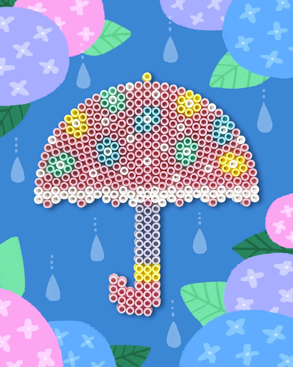 アイロンビーズ で ☂『大きな傘』をつくろう🌧 ＼ 雨がたくさん降る