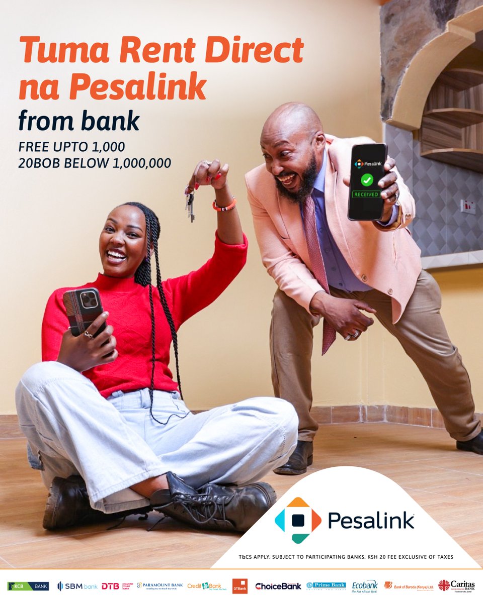 IPSL_Kenya's tweet photo. Rent period imefika, and landlord hataki long stories. 😅

Sort your rent direct from your bank with Pesalink - fast, simple, and available when you need it.

Access via your bank’s app, USSD & internet banking. 24/7/365.

 T&Cs apply. Subject to participating institutions.

#TumaDirect #Pesalink #RentWeek #WekaDirect