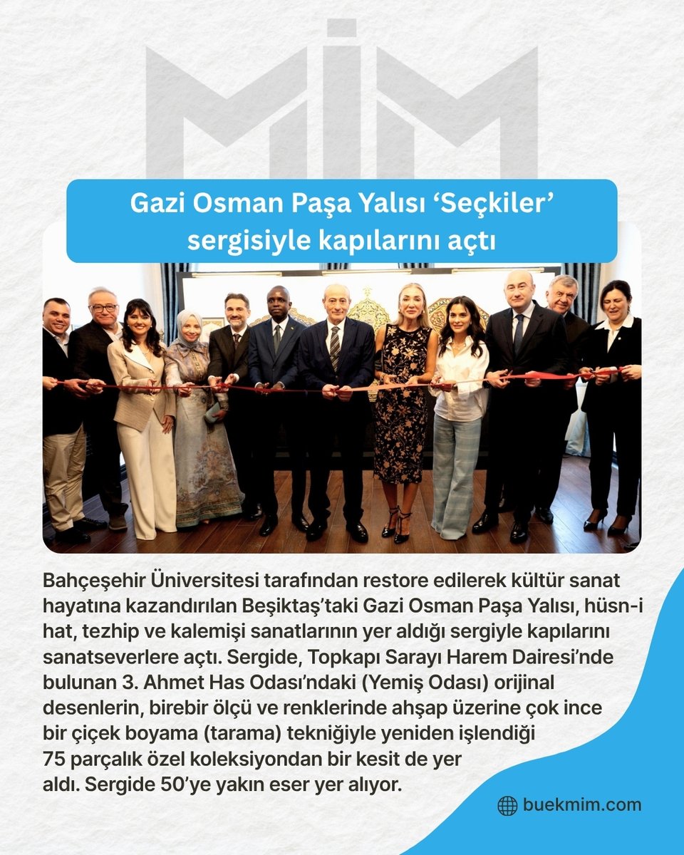 buek_mim's tweet photo. Bahçeşehir Üniversitesi tarafından Nakkaş Tezyini Sanatlar Merkezi iş birliğiyle hayata geçirilen ‘Seçkiler’ sergisi ziyarete açıldı. Beşiktaş’taki tarihi Gazi Osman Paşa Yalısı’nda açılan sergide hüsn-i hat, tezhip ve kalemişi sanatlarının seçkin örnekleri yer aldı.

🔗https://t.co/idyEbmlV0E