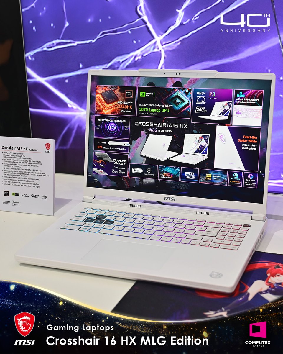 msigaming's tweet photo. Meet the Crosshair 16 HX MLG Edition! 
Featuring a luminous, pearl-white chassis and signature Crosshair power, the Dragon Princess Loong is ready to fight by your side. 

*The showcased packaging are regional version only, stay tuned for more detail updates.

#MSIxCOMPUTEX2026 https://t.co/COgp9zEjTF